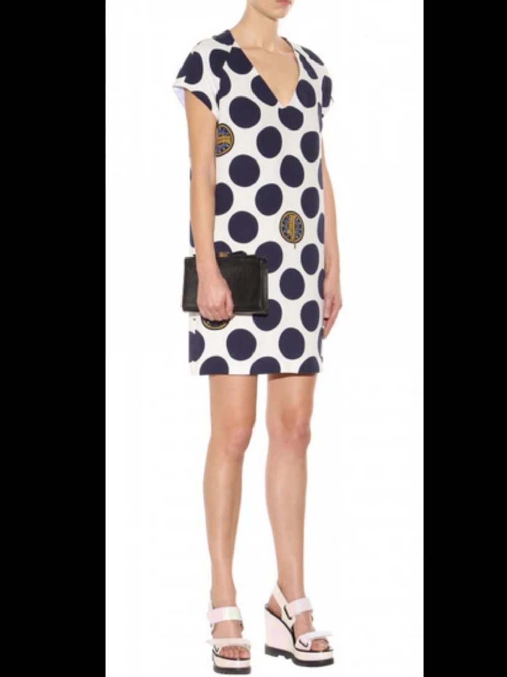 Kenzo Paris Polka Dot Eiffel Tower Print Mini Dress Graphic White Blue Size 36